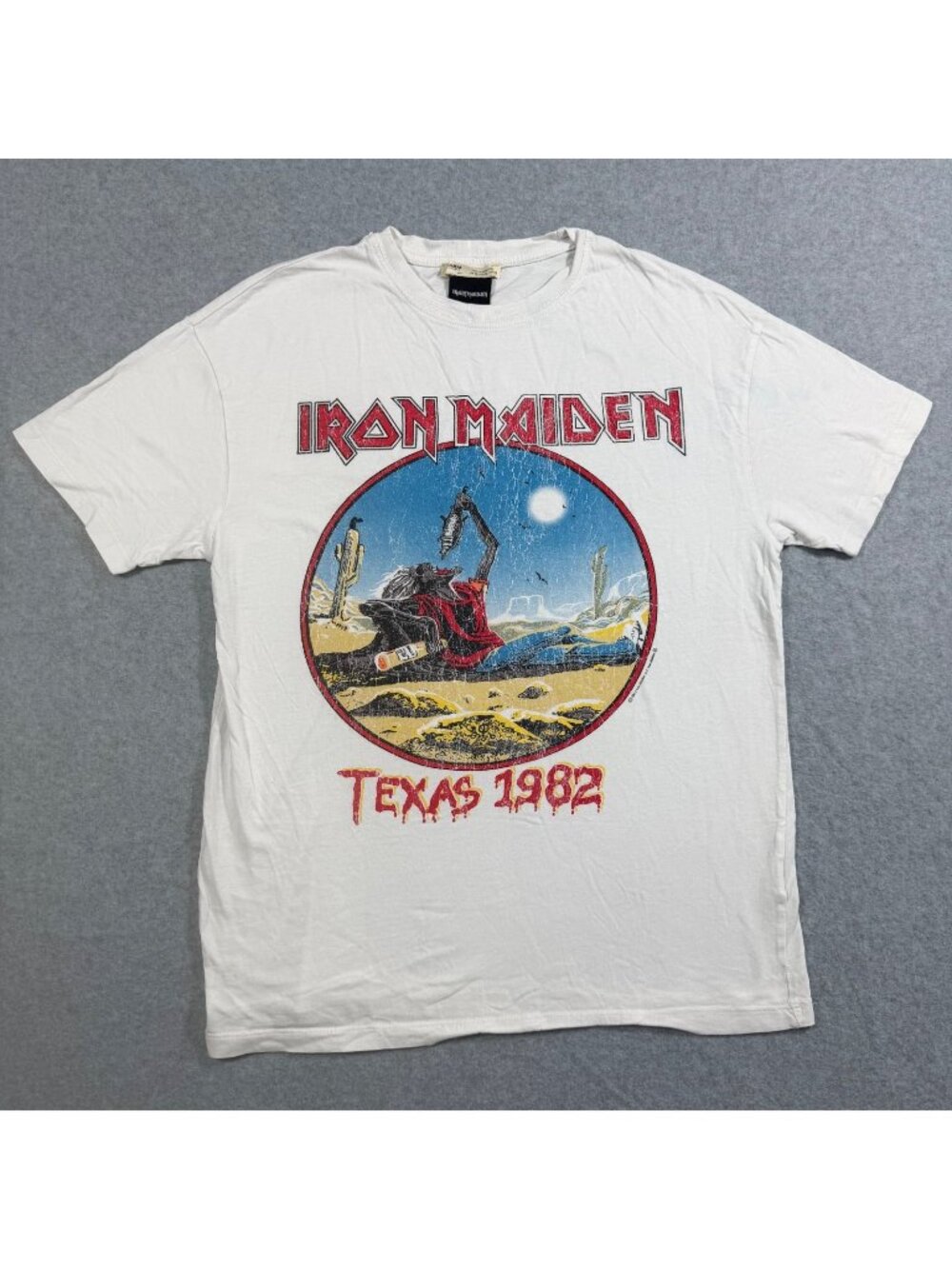 Pull&Bear Iron Maiden Texas 1982 Graphic T-Shirt Men’s S White Retro Style